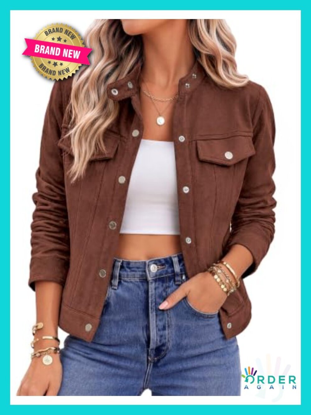 Faux Suede Cropped Jacket Snap Button Long Sleeve Casual Fall Coat
